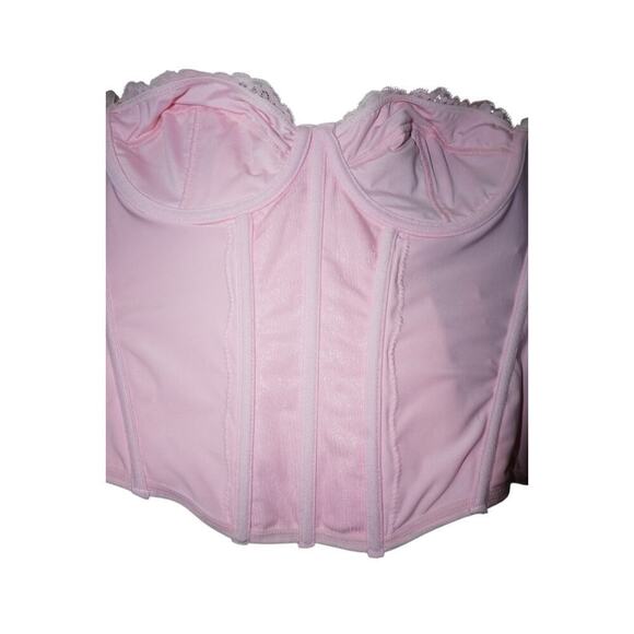 Forever 21 Pink Lace Mesh Corset Bustier Top Medium Sheer Floral Y2K Style - Picture 5 of 6